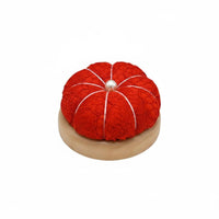 Handmade Pumpkin Pincushion Pearl Accent Wooden Base Needle Cushion Lace Textile Pin Holder for Sewers, Crafters, Quilters, Craft Room