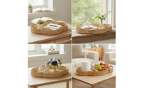 Wicker Tray with Handles Decorative Rattan Serving Tray with Handles Rustic Woven Serving Basket for Kitchen