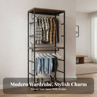 Freestanding Closet System Space Saving Freestanding Clothes Rack with Shelves Large Capacity Freestanding Wardrobe with Hanging Rod for Adults