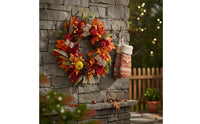 Artificial Foliage Maple Foliage Sunburst Flower Wreath Vibrant Colors Autumn Pumpkin Wreath Rustic Charm House Decoration for Fireplace Mantel