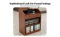 Modern Design Floor-Standing Lectern Multi-Purpose Reception Host Stand Wide Tabletop Wooden Podium with Storage Long-Lasting Construction for Presenters, Receptionists, Lecture Halls, Classrooms, Conference Rooms, Churches