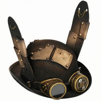 Built-in Goggles Steampunk Top Hat Bronze-Gold Accents Eyepiece Hat Headpiece Rivet-Studded Headwear Cosplay for Adults, Costume Party