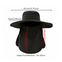 Quick-Drying Wide Brim Fishing Hat Detachable Flaps Sun Hat with Neck Flap Breathable Mesh for Fishermen, Hikers, Camping, Gardening