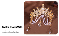 Tassel Forehead Chain Headdress Retro Design Exotic Bead Tassel Crown Move Ld Princess Crown Crystal Embellished for Photoshoots