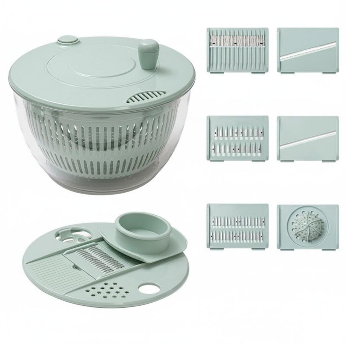 Rapid Drying Vegetable Cutter Drain Basket Easy to Clean Multifunctional Salad Drainer Interchangeable Blades for Families, Meal Prep