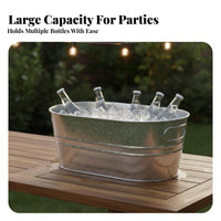 Galvanized Metal Ice Container Multipurpose Oval Metal Ice Container Galvanized Beverage Tub With Handles Oval Drink Chiller