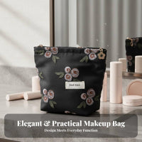 Floral Embroidered Cosmetic Bag Large Capacity Embroidered Floral Makeup Bag