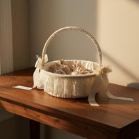 Flower Girl Basket Woven Handle Wedding Petal Basket Long-Lasting