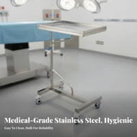 Stainless Steel Mayo Stand Resistant Rolling Instrument Table 360-Degree Rotating Casters Adjustable Medical Tray Stand for Doctors, Medical Facility