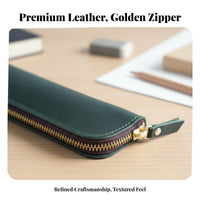 Leather Fastener Pen Bag Minimalist Design Leather Pen Pouch Zippered Writing Instrument Case Long-Lasting Top-Grain Leather