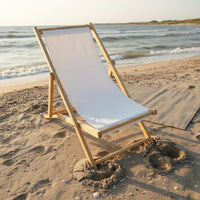 Foldable Wooden Beach Chair Portable Folding Recliner Chair Adjustable Backrest Outdoor Furniture Removable Washable Cover for Poolside