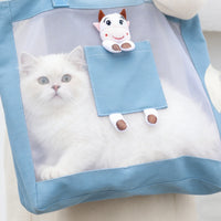 Mesh Panel Pet Carrier Tote Bag Shoulder Straps Feline Carrier Bag Portable Feline Travel Handbag Ventilated