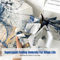 Foldable Five-Fold Sun Umbrella, Lightweight, Black Coating, Automatic, Dual-Use, Unisex, Artistic Abstract