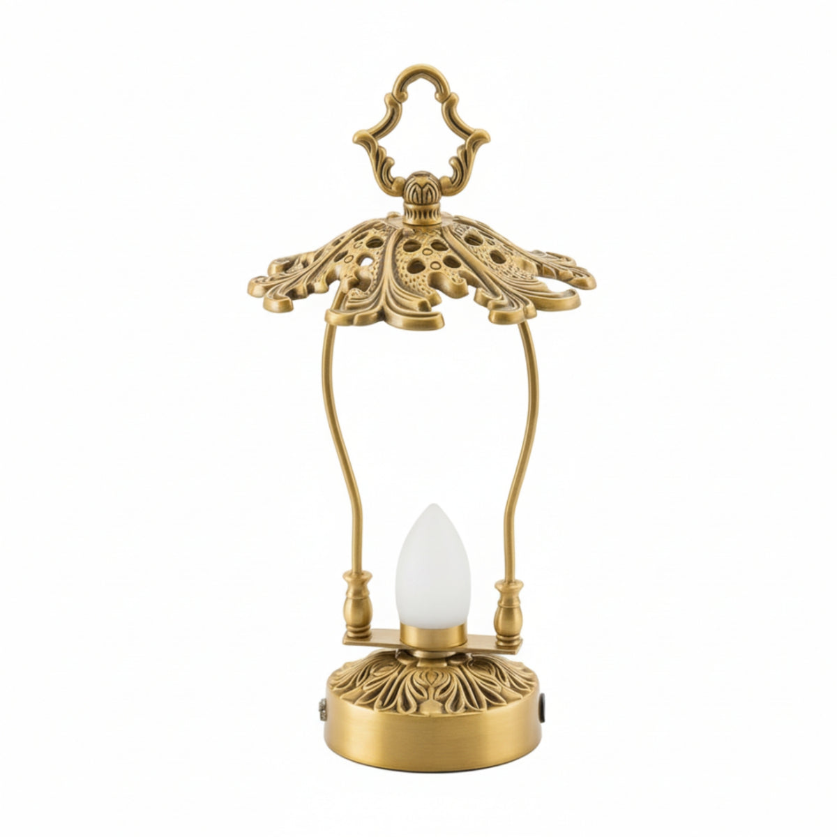 Table Lamp with Frosted Bulb Vintage-Style Lantern with Handle Hollow-Carved Ambient Light for Desk, Bar