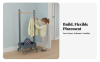 Child-Sized Height children's Rolling Clothes Rack Minimalist Design Garment Stand Sturdy Construction Household Storage Easy to Assemble for Children, Toddlers, Parents, Entryway, Bedroom, Playroom, Living Room