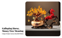 Housewarming Gift Horse and Wealth Tree Statue Good Luck Symbol Feng Shui Horse Ornament Exquisite Craftsmanship for New Homeowners