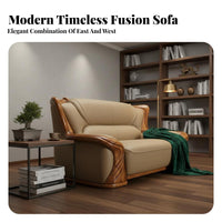 Wood Frame Leather Sofa New Chinese design Living Room Furniture Top-Grain Cowhide Couch for Luxury Shoppers, Homeowners, Villa, Large Apartment, Study