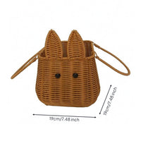 Creature-Ear Basket Decorative Rattan Hand Basket Portable Handle