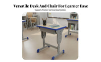 Backpack Hook Adjustable Student Desk and Chair Set Long-Lasting School Desk and Chair Combo Sturdy Frame Height Adjustable Study Table Built-in Storage for Students, Tutoring Center, Learning Centers, Home