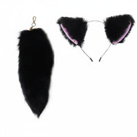 2 Pieces Canine Ears and Tail Set Cute Design Cat Ears Headband and Tail Canine Costume Kit Comfortable to Wear for Children