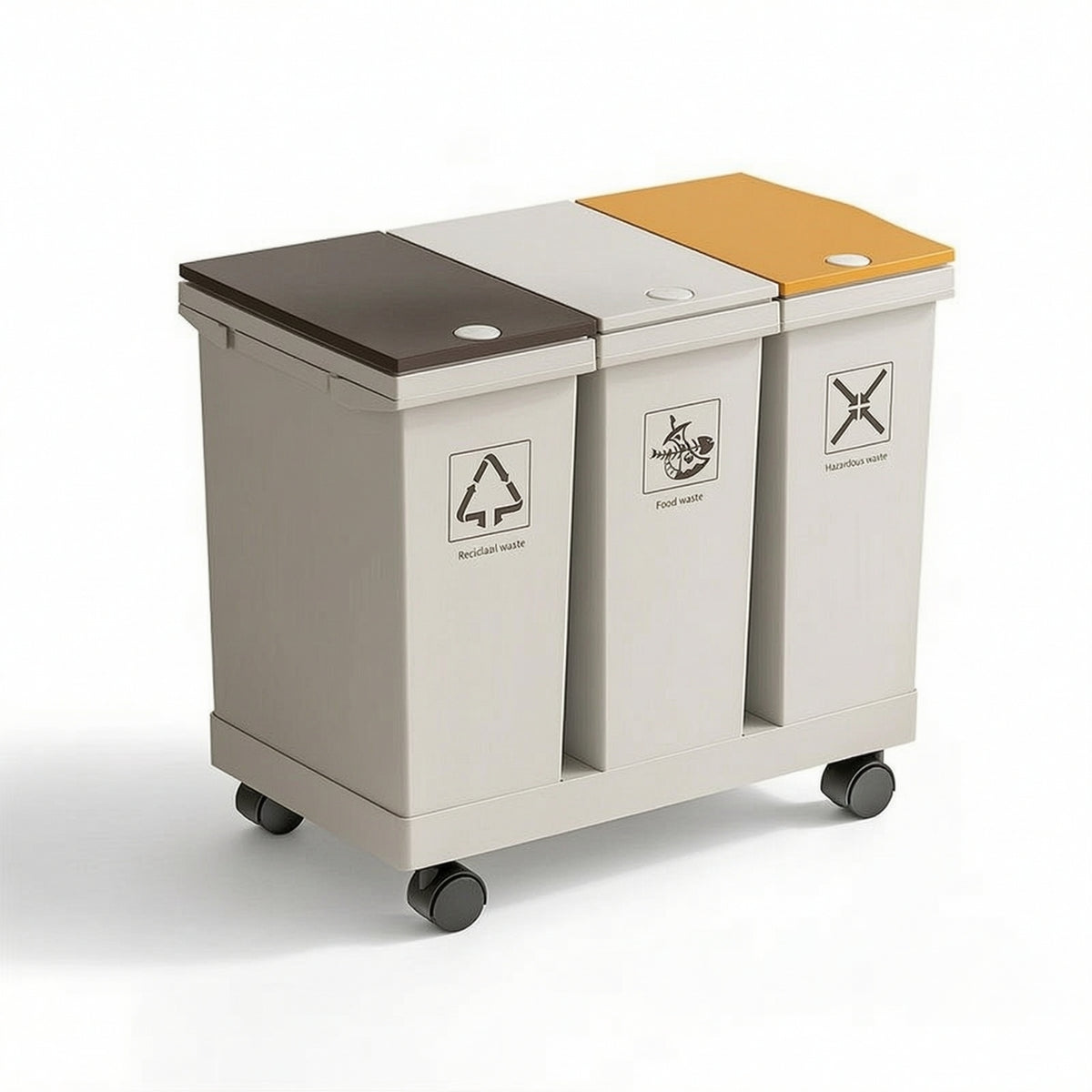 Freestanding Sorting Trash Can with Lid Rectangular Wheeled Garbage Can Compact Garbage Bin with Wheels Sturdy for Kitchen