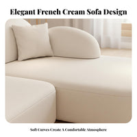 L-Shaped cushioned Chaise Lounge French Cream aesthetic L-Shaped Chaise Sectional abrasionwithstandant Fabric Living Room Furniture for Families, Bedroom, Office
