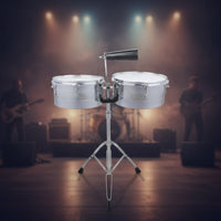 Metal Timbales with Cowbell Portable Percussion Instrument with Tripod Loud Twin Drum Set with Stand Premium for Beginners, Live Performances, Rehearsal