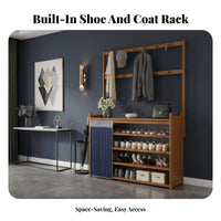 Space-Saving Multi-Tier Shoe Cabinet with Hanging Rack Large Capacity Entryway Organizer with Shoe Storage Multifunctional Design Freestanding Clothes Hanging Rack Stable Structure for Homeowners, Apartment Dwellers, Hallway, Mudroom, Dorm Room, Dormitory
