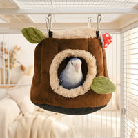 Tree Stump Pet House and Small Pet Shelter, Closed Design Cloth Pig Bed and Bird Nest, Winter Warm Guinea Pig, Parrot and Squirrel House