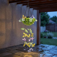 Lighted Hanging Plant with Butterflies Colorful Solar Hanging Plant Low-Maintenance Decoration Energy-Efficient for Balcony