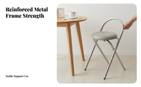 Foldable Design Round Padded Folding Stool Space-Saving Padded Round Stool with Backrest Vintage Design Dining Chair Sturdy Frame for Apartment Dwellers, Homeowners, Small Apartments, Kitchen, Living Room, Dormitory