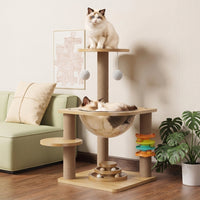 Space Capsule Cat Bed Wood Climbing Frame with Turntable Toy, Multi Level Activity Center for Adult Indoor Cats, Kittens Pets Density Board