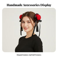 2 Pieces Chinese Design Hair Fastener S Handmade Doll-Like Hair Bun Caps Chinese Design Bun Cover Ribbon Knot Accent Doll-Like