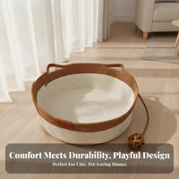 Woven Feline Bed with Toy All-Season Use Woven Rope Bed with Toy Breathable Pet Bed for Small Dogs, Dog Owners, Indoors, Living Room, on the Floor