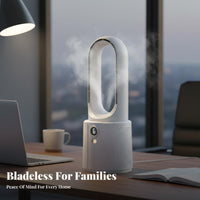Quiet Operation Bladeless Misting Fan Rechargeable Portable Humidifier Fan Powerful Airflow for Office Workers, Parents, Desk, Dorm Room, RV