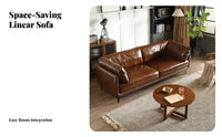 Straight-Line Leather Sofa Caramel Brown Color Living Room Furniture Vintage Aesthetic Couch for Apartment Dwellers, Homeowners, Den