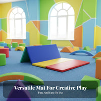 Folding Gymnastics Mat Foldable Design Rainbow Folding Play Mat for Preschoolers, Young Children, Preschool, Daycare, Home Gym