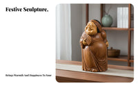 Chinese Landlady Figurine Good Auspicious Figurine Traditional Chinese Table Ornament Faux Wood Carving Statue for Business Owners, Living Room