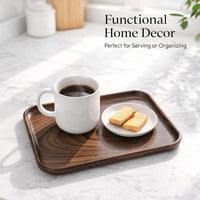 Wood Grain Serving Tray, Rectangular Serving Platter for Breakfast in Bed, Tea Trays for Coffee and Snacks, Stackable Kitchen Tray