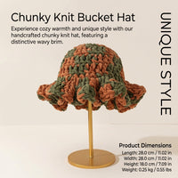 Chunky Yarn Handmade Crochet Bucket Hat for Women Winter Warm Fisherman Cap, Ladies Fashion with Wavy Ruffle Brim for Autumn