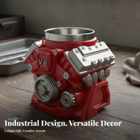 Stainless Steel Liner Resin Engine Block Mug Creative Gift V6 Engine Mug Heavy-Duty for Mechanics, Engineers, Garage, Man Cave, Workshop