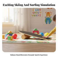 Sturdy Wood Construction Wooden Balance Board Anti-Slip Surface Core Training Board Safety Stoppers Fitness Equipment Ankle Strengthening for Children, Beginners, Snowboarders, Indoor, Home Gym