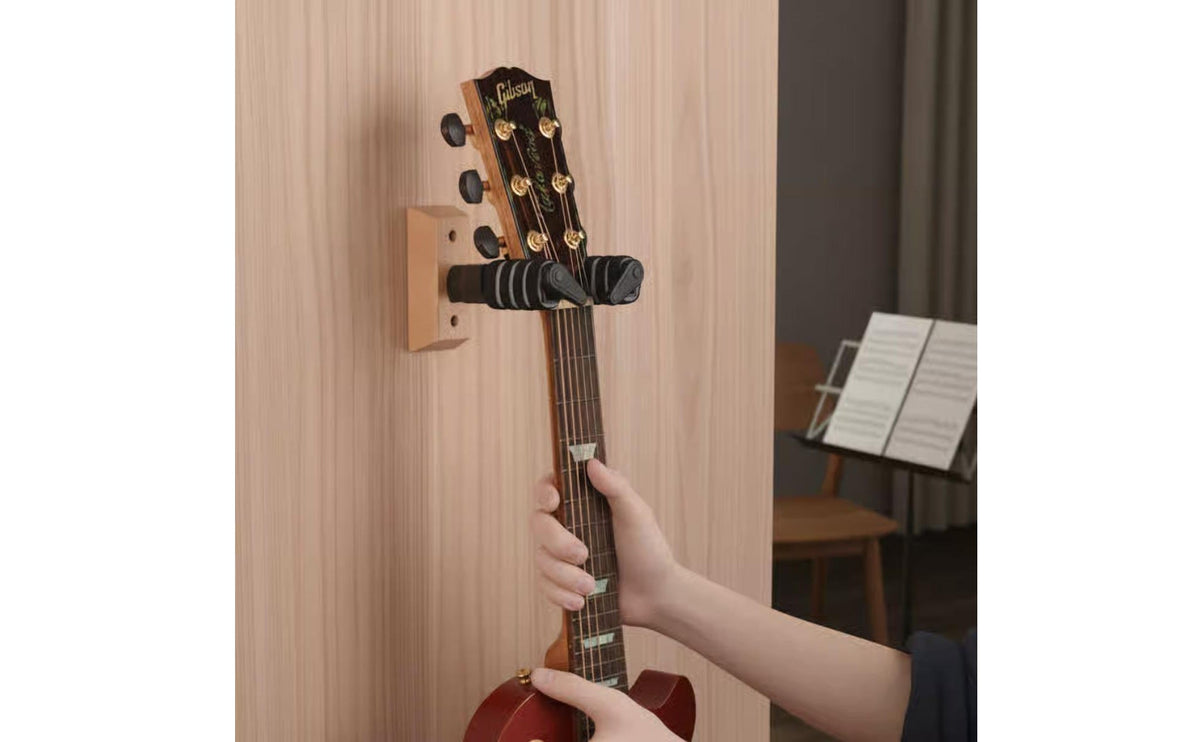 Space Saving Self-Locking Guitar Wall Hanger Easy Installation Wooden Base Guitar Hook Foam Padded Musical Instrument Accessory for Guitarists