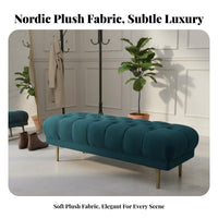 Nordic Design plush fabric Entryway Stool Light Luxury Padded Long Stool Plush paddinging Upholstered Bench Soft and Comfortable for Interior Designers, Homeowners, Adults, Living Room, Bedroom, Walk-in Closet, panoramic view area Side