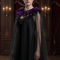 Feather Cape with Lace Collar Translucent Lace Collar Cape Draping