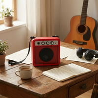 Mini Guitar Amplifier Powered Portable Practice Amp 5W Guitar Amplifier with Strap for Guitarists, Students