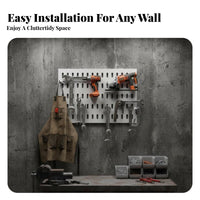 Wall Mount Pegboard Multi-Functional Tool Organization Board Space Saving Drill Storage Panel for Renters, Homeowners, Garage, Utility Room, Shed