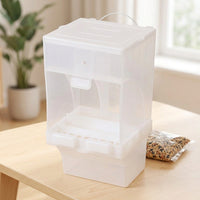 Automatic Bird Feeder and Anti-Spill Water Dispenser, Transparent Parrot Cage Accessory, Myna Pet Bird Supplies with Hanging Perch