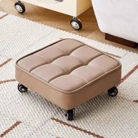Compact Swivel Caster Stool Rounded Edges Upholstered Square Stool Stitched Seating Furniture Wheels