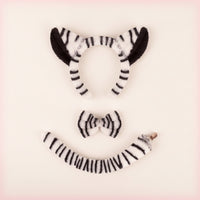3 Pieces Soft Striped Equine Ears Headband with Tail Fuzzy Animal Ears Headband Padded Bow Tie Soft for Cosplayers